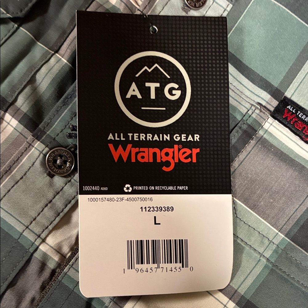 Wrangler Men's ATG Mixed Material Plaid Button Down Shirt - Picture 2 of 8